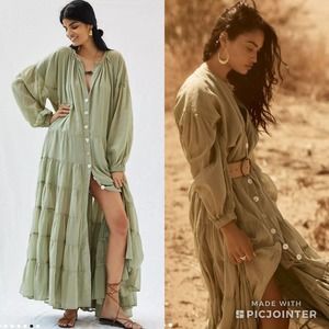 Erika Pena Sage Ruffled Maxi Dress One Size